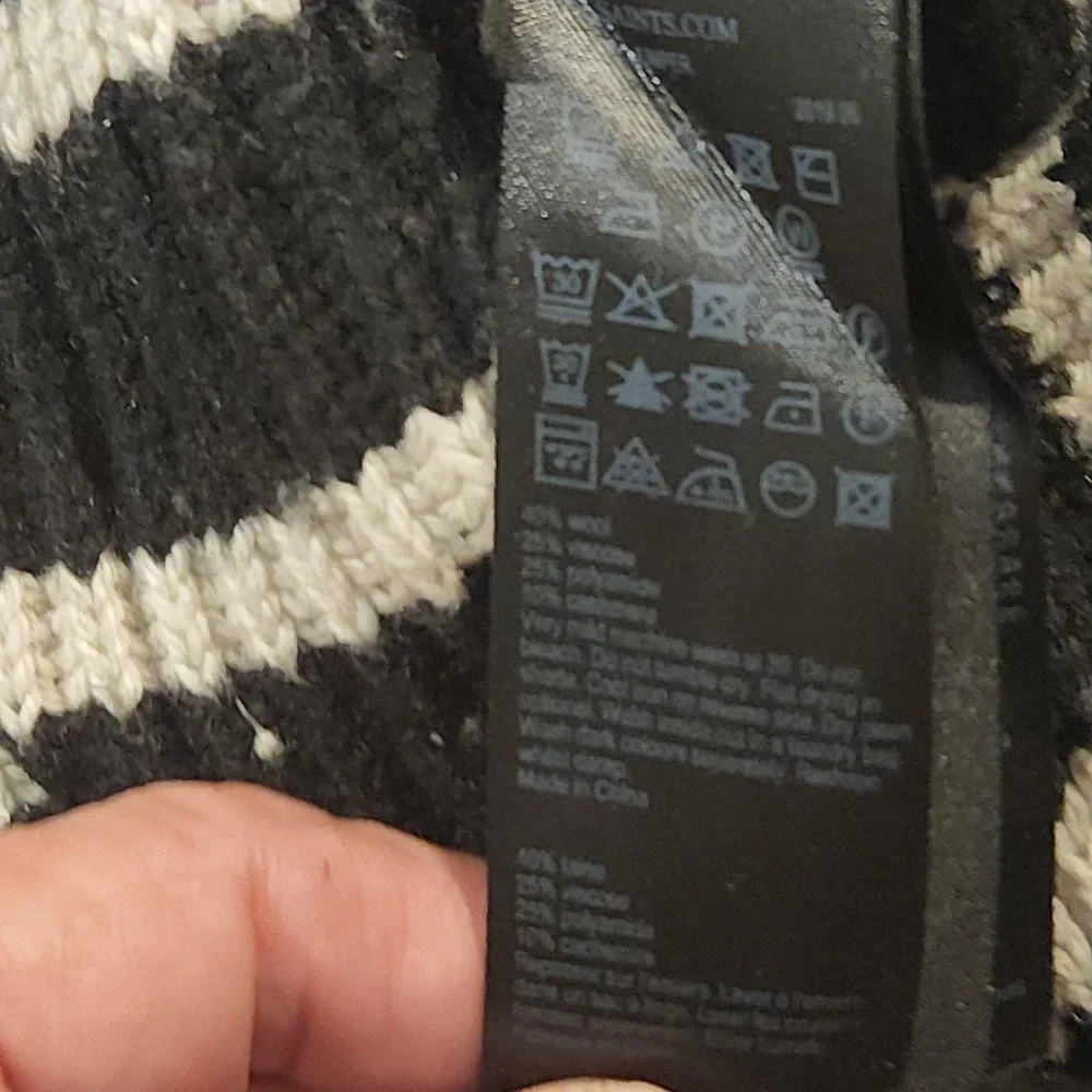 AllSaints‎ Sweater Mens Medium Black Merino Wool Cashmere Pullover Mock Striped